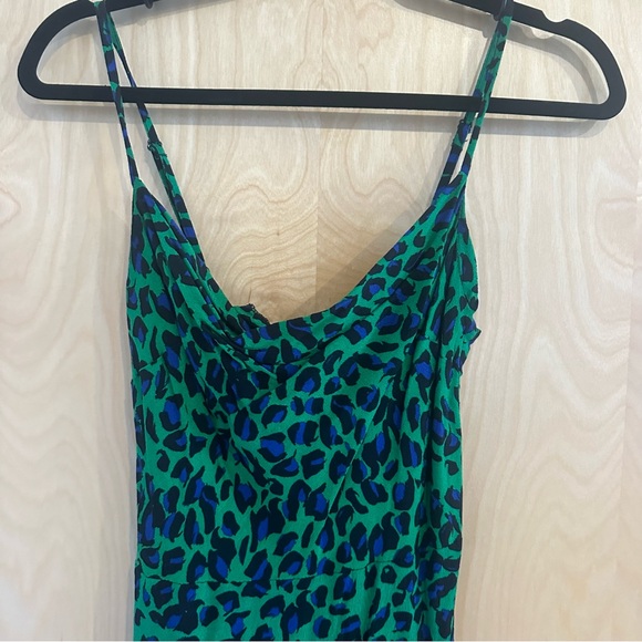 Bershka size S green leopard print cowl neck mini dress - Picture 2 of 4